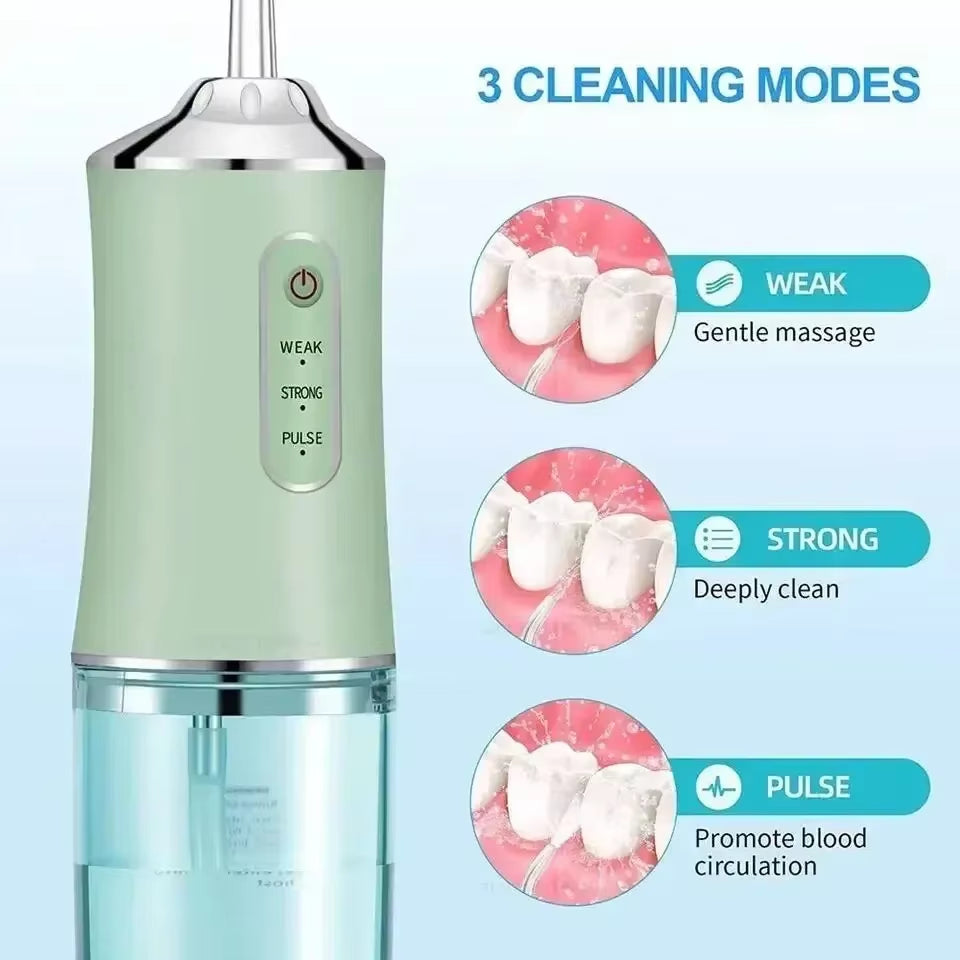 Portable Water Floss Rechargeable Oral Irrigator 220ML Electric Tooth Cleaning Device 3 Modes 4 Nozzles Waterproof Lrrigator
