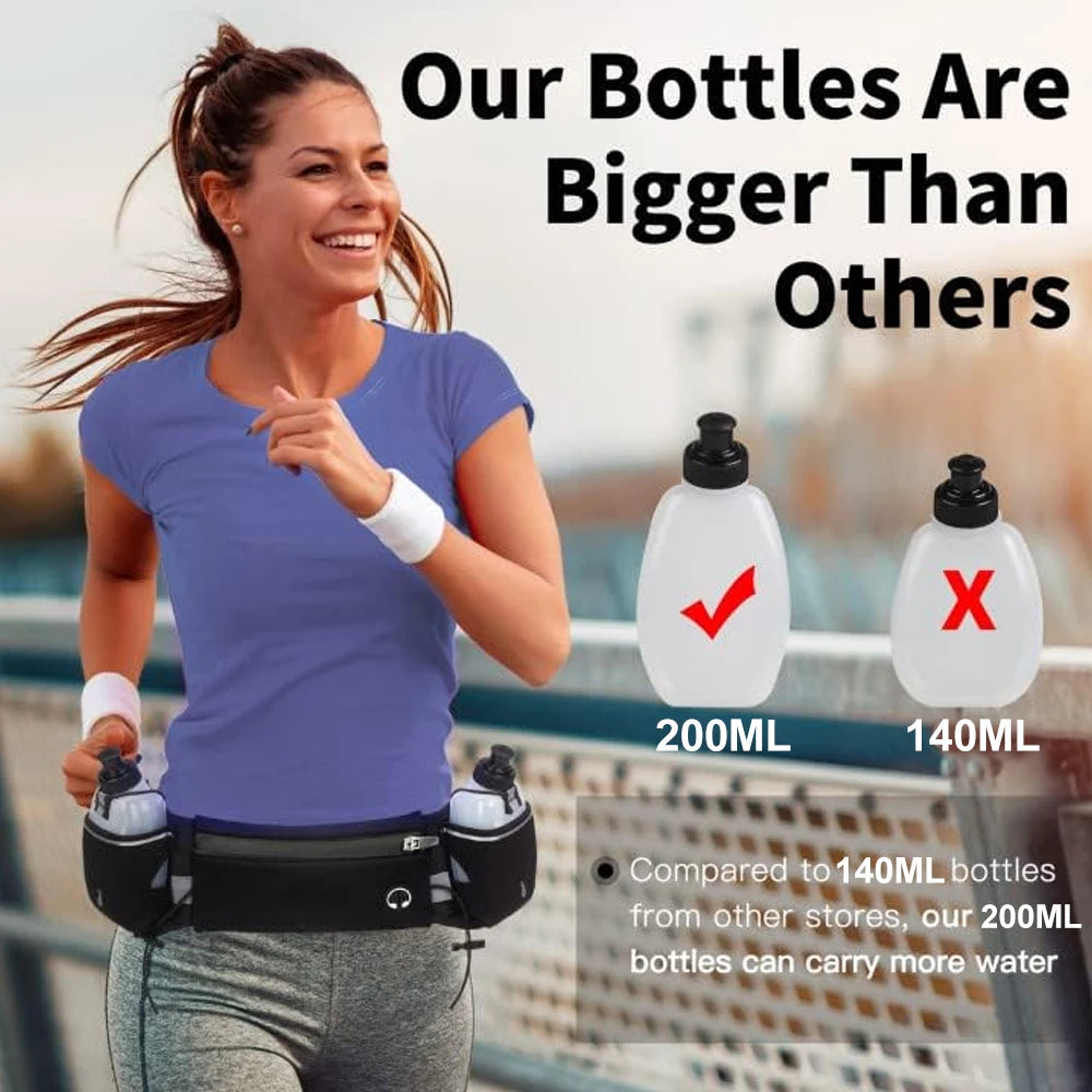 1Pcs Hydration Running Belt with Water Bottles for Men & Women – Running Water Bottles, Water Resistant Pouch Fits All Phones