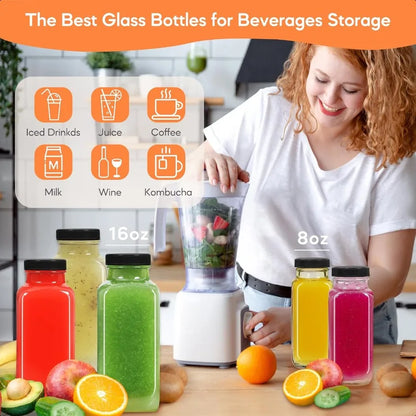 STARSIDE 16 Oz Glass Juice Bottles with Lids6 Pack Reusable Glass Drink Bottles 480Ml Water Bottles for Milk Juicing Kombucha G