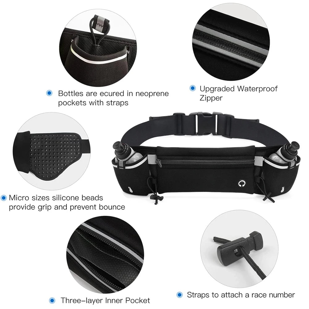 1Pcs Hydration Running Belt with Water Bottles for Men & Women – Running Water Bottles, Water Resistant Pouch Fits All Phones