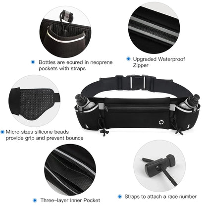 1Pcs Hydration Running Belt with Water Bottles for Men & Women – Running Water Bottles, Water Resistant Pouch Fits All Phones